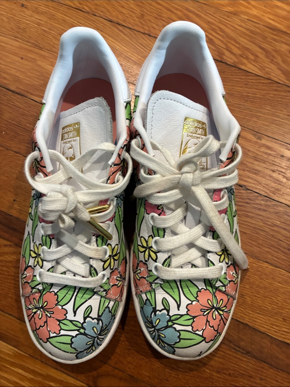 adidas White Sneakers with Pink, Green, Blue & Yellow Floral Print